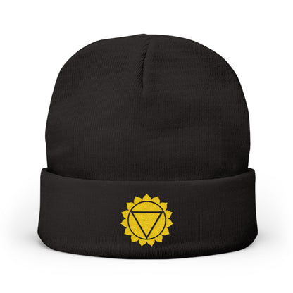 Boho Embroidered Knit Beanie Solar Plexus – P∆WER